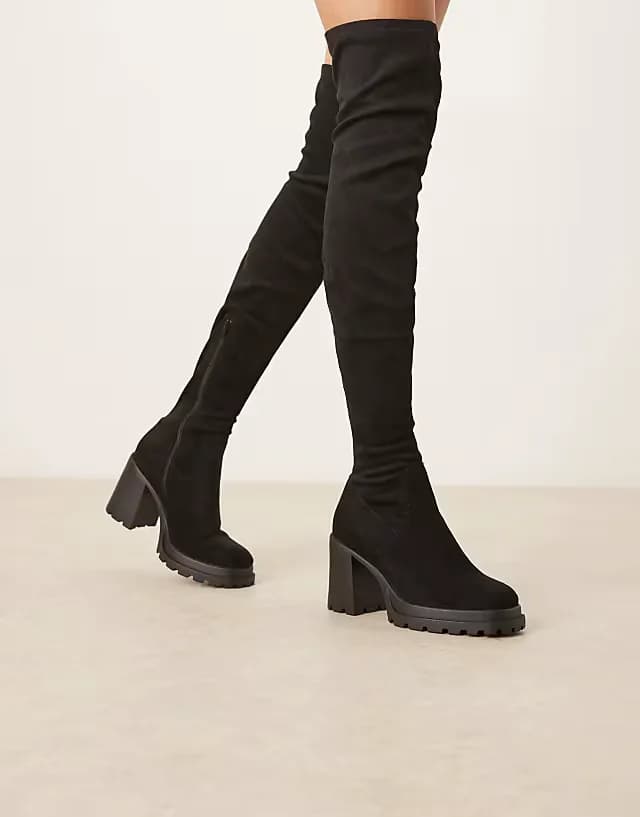 Kai chunky heeled over the knee boots in black suedette