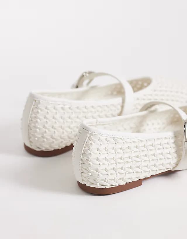 Leah weave mary jane ballet flats in white