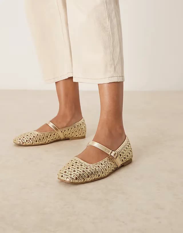 Lottie mary jane ballet flats in gold weave