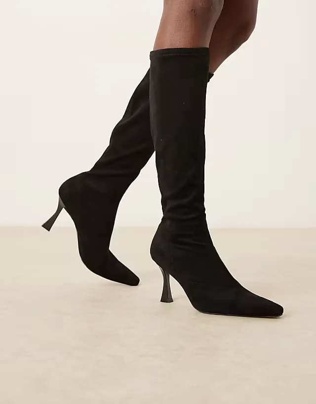 Caitlin heeled sock knee boots in black