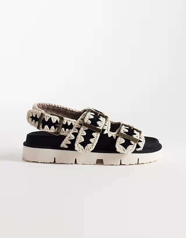 two buckle backstrap sandals in black