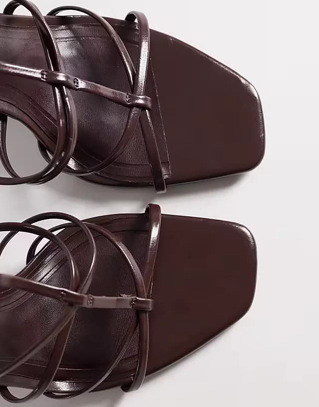 Natalia caged t-bar high heel sandals in chocolate