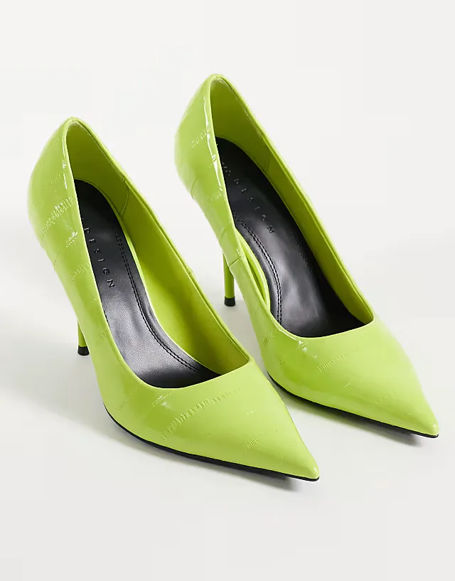 Perth pointed toe high stiletto heel pumps in lime croc
