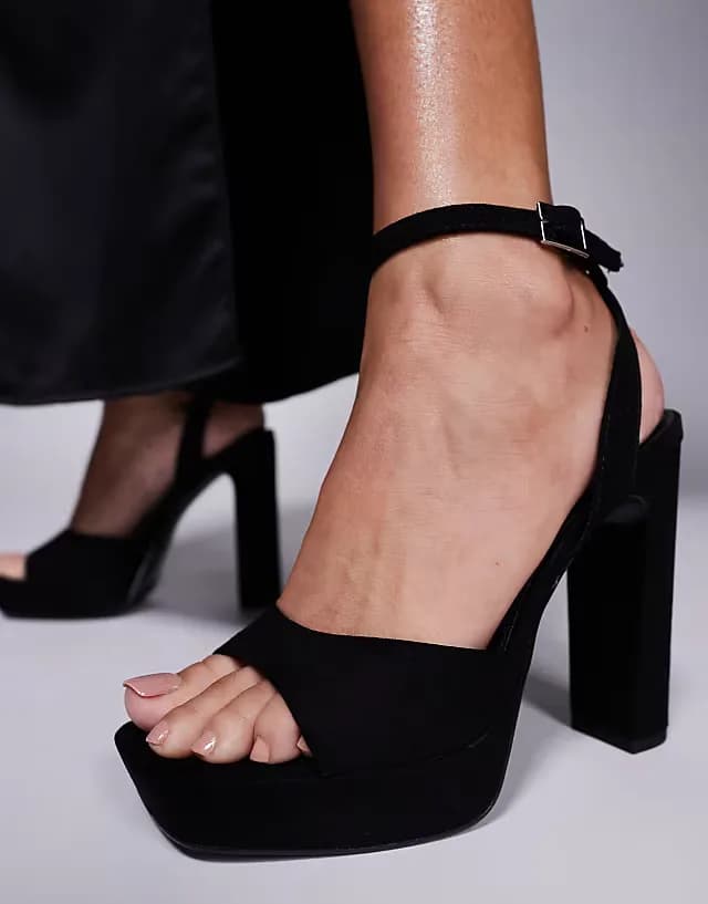Naples platform barely there block heeled sandals in black suedette