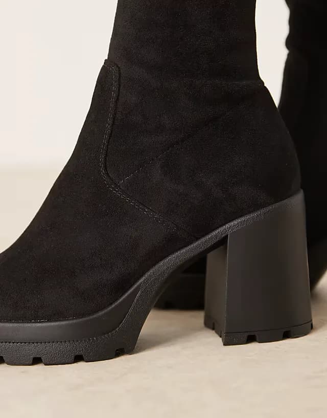 Kai chunky heeled over the knee boots in black suedette