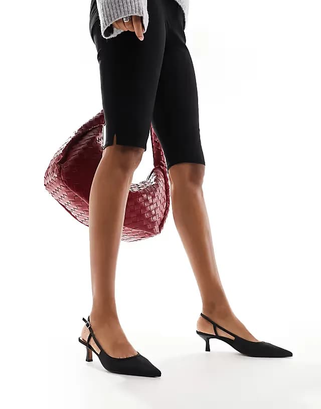 Wide Fit Strut slingback kitten heeled shoes in black
