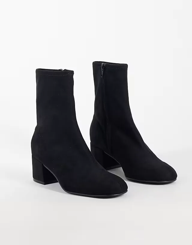 Ronan block heel ankle boots in black suedette