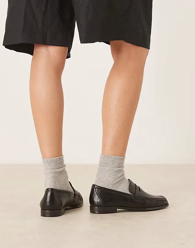 Wide Fit Minnie ruched detail loafer in black
