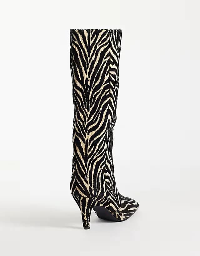 Contessa cone heel slouchy knee boots in zebra print