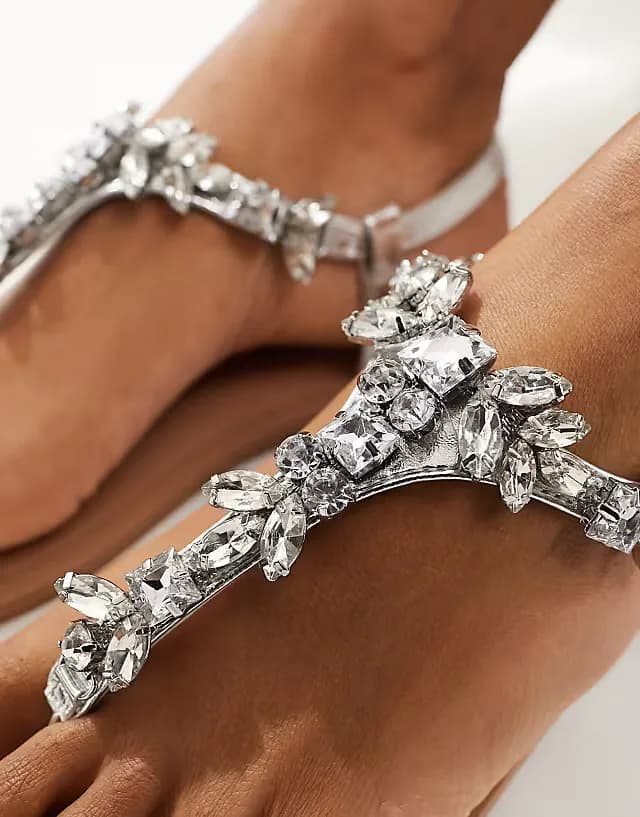 Fairy Tale embellished flat sandals in silver