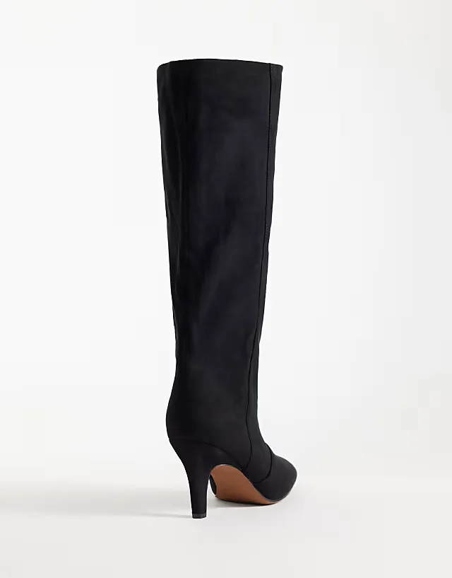 Contessa cone heel slouchy knee boots in black suedette