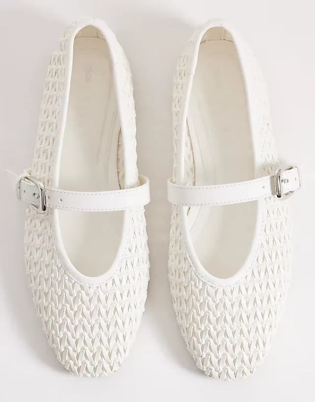 Leah weave mary jane ballet flats in white