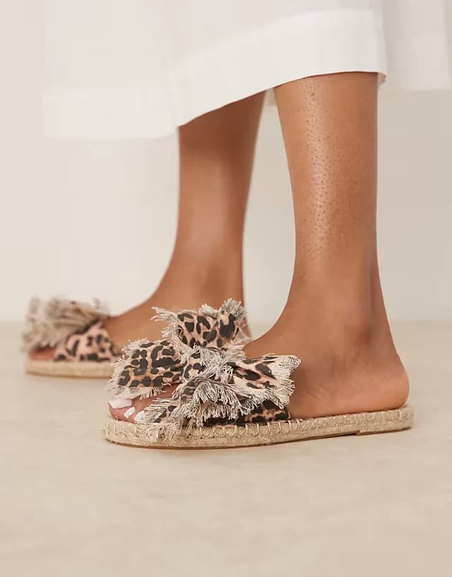 Jem bow espadrille mule sandals in leopard