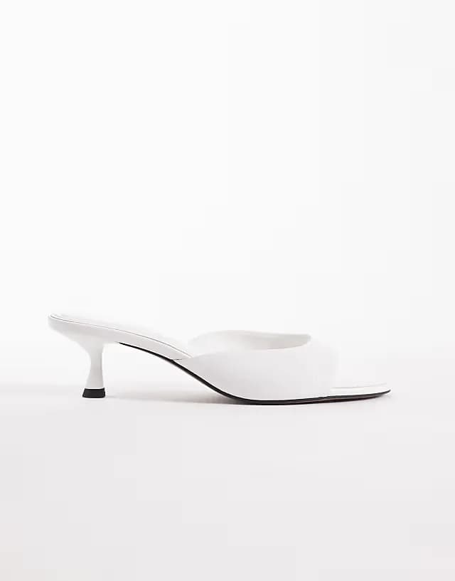 Wide Fit High-Five kitten heel mules in white