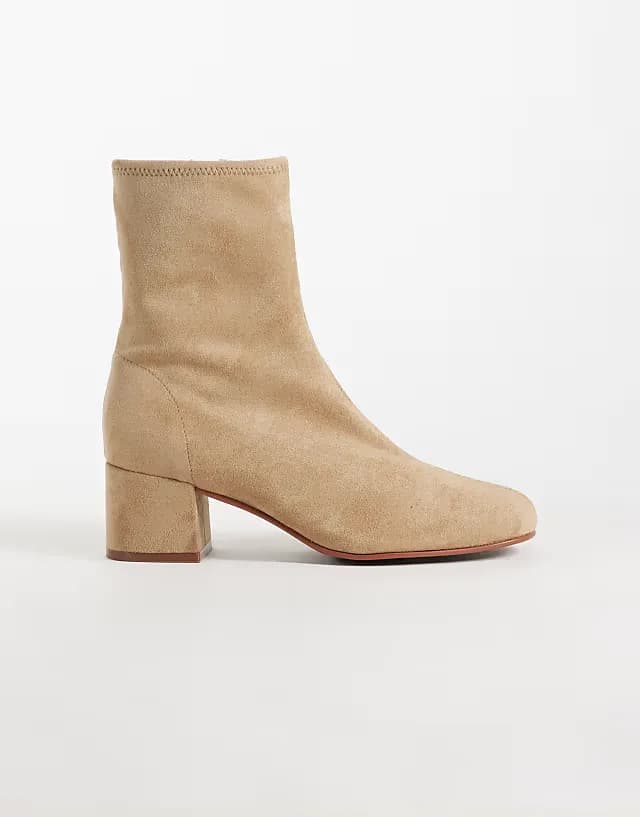 Ronan block heel ankle boots in sand suedette