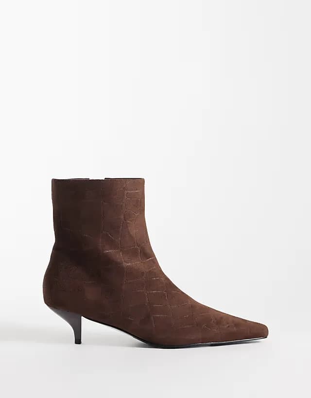 Rosia kitten heel ankle boots in embossed choc croc