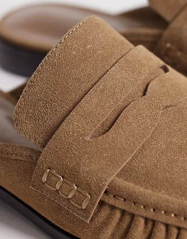 Mouse ruched detail loafer mules in sand suedette
