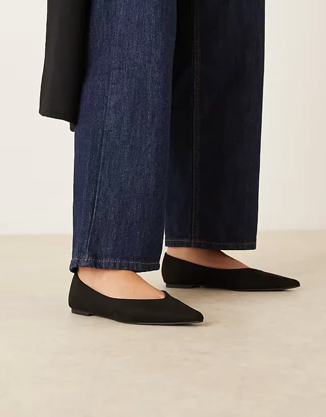Wide Fit Ludo pointed ballet flats in black suedette