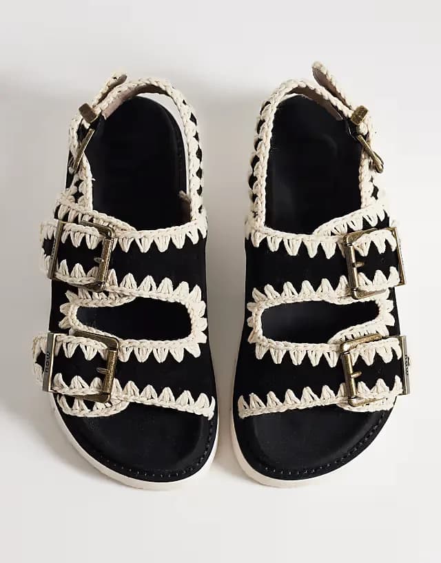 two buckle backstrap sandals in black