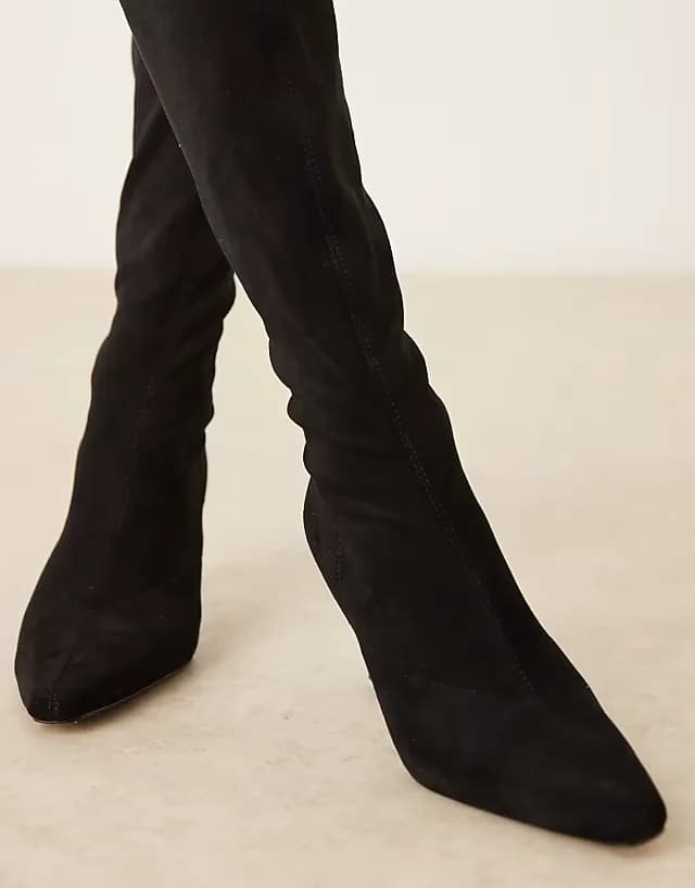 Caitlin heeled sock knee boots in black
