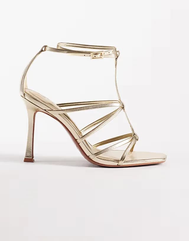 Natalia caged t-bar high heel sandals in gold