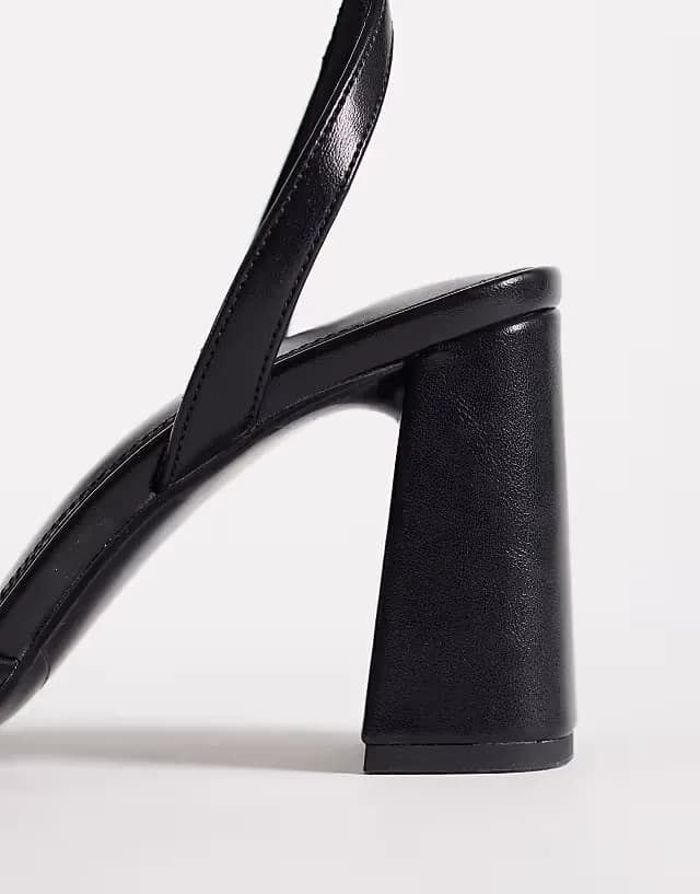 Wide Fit Honor barely there mid height block heel sandals in black PU