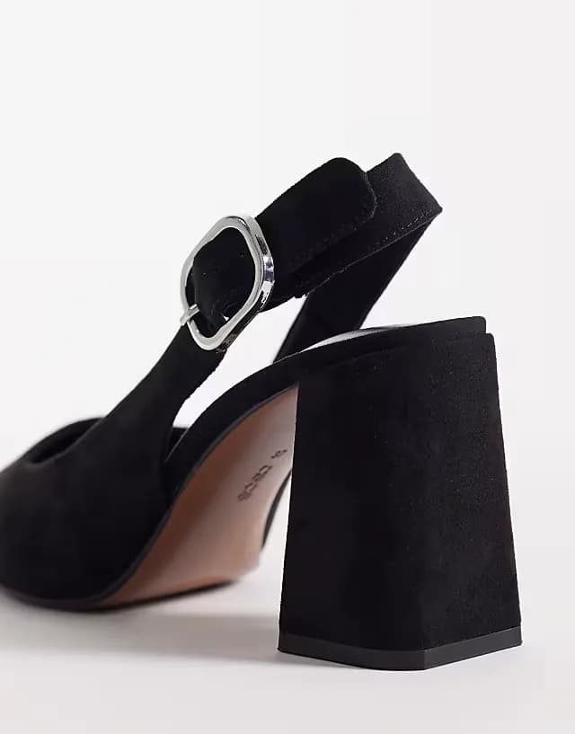 Surrey slingback mid block heels in black suedette