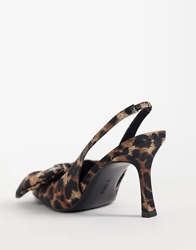 Shine slingback bow detail mid heeled shoes in leopard