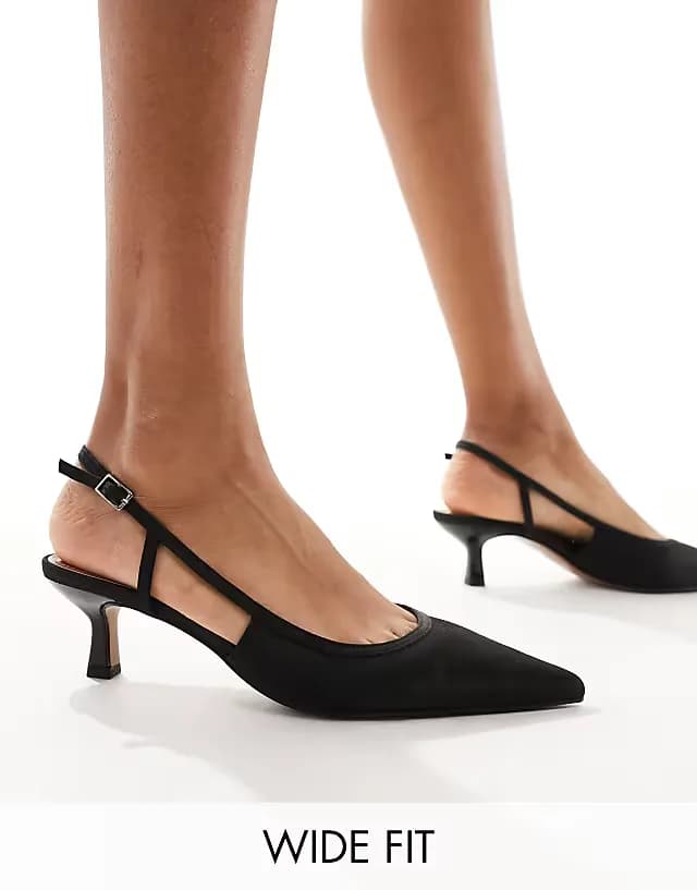 Wide Fit Strut slingback kitten heeled shoes in black