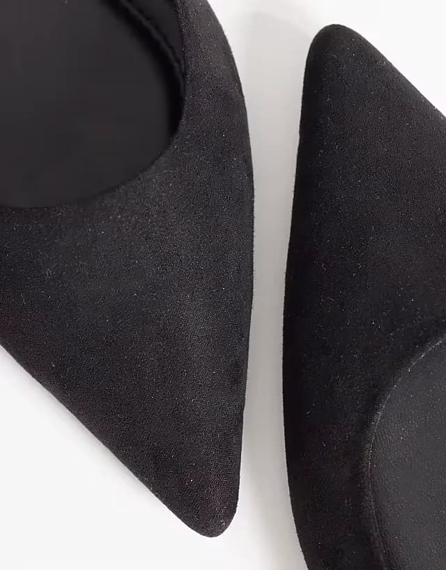 Wide Fit Luck pointed toe ballet flats in black suedette