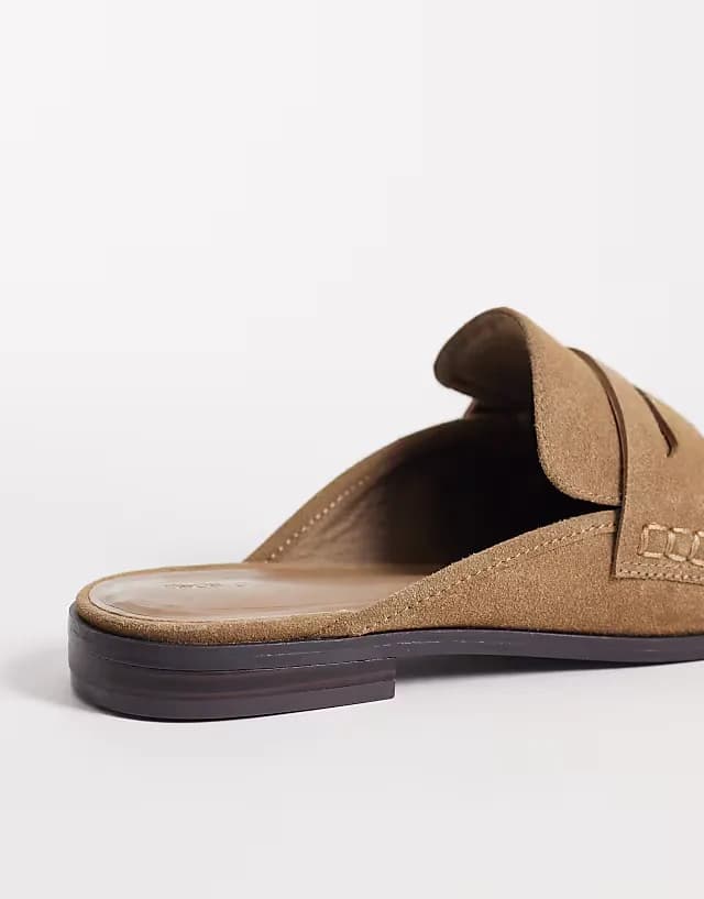 Mouse ruched detail loafer mules in sand suedette