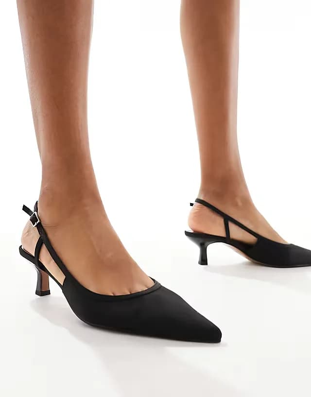 Wide Fit Strut slingback kitten heeled shoes in black