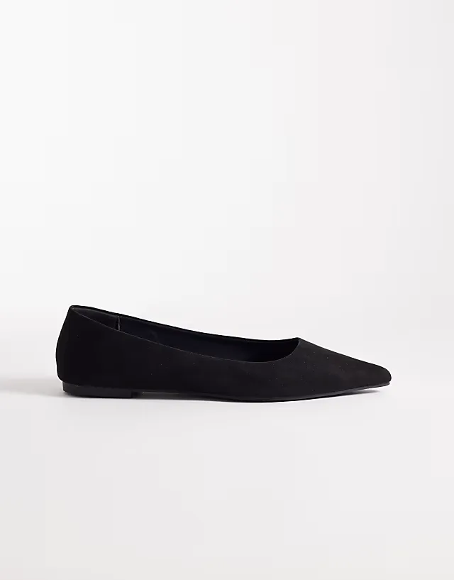 Wide Fit Luck pointed toe ballet flats in black suedette