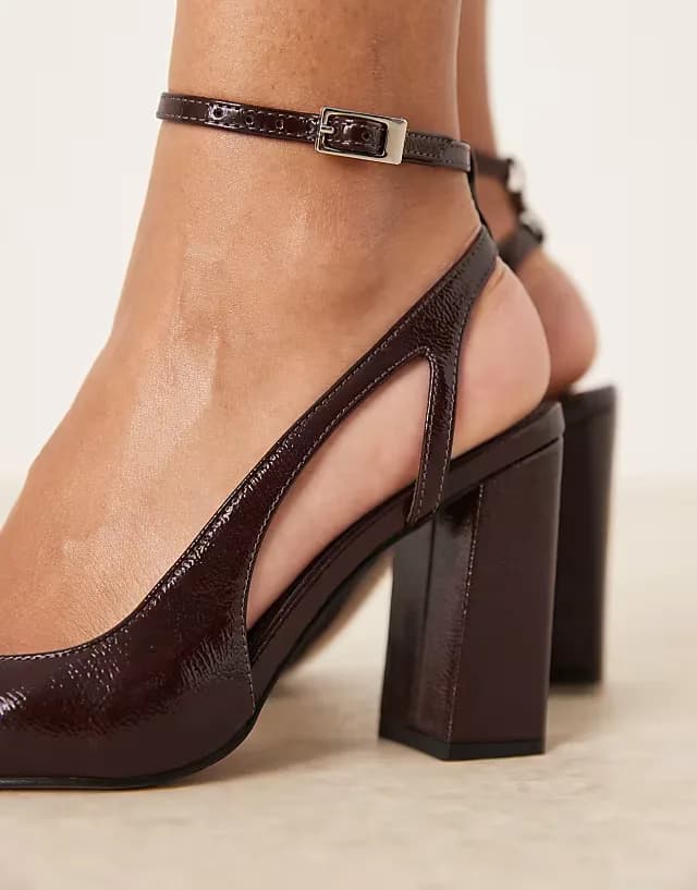 Paisley high block heel shoes in chocolate