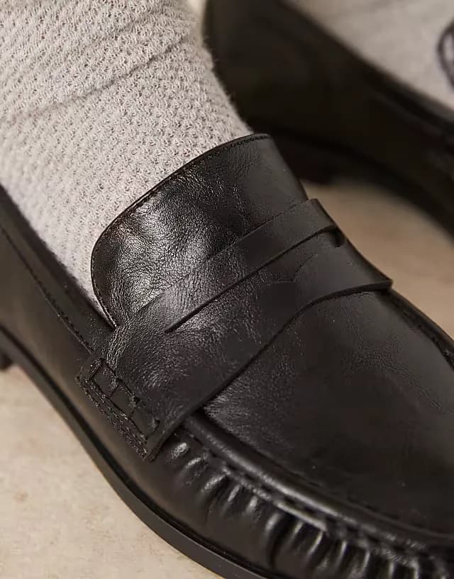 Wide Fit Minnie ruched detail loafer in black