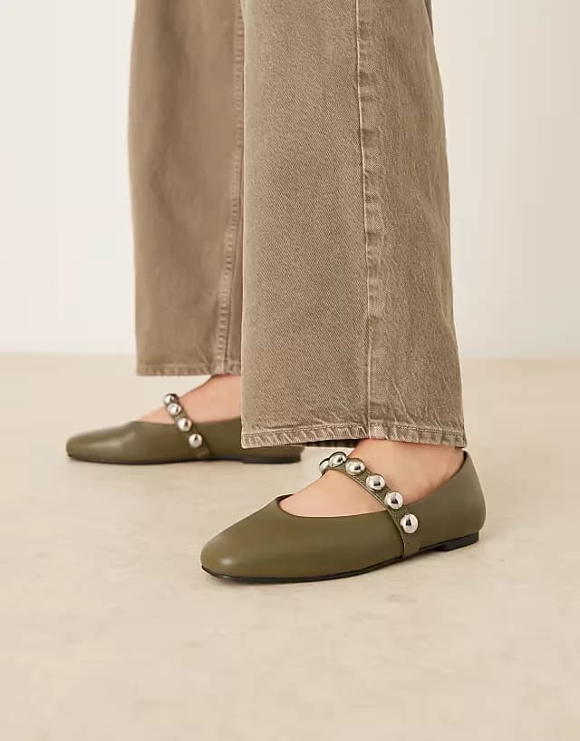 Lexa studded mary jane ballet flats in khaki