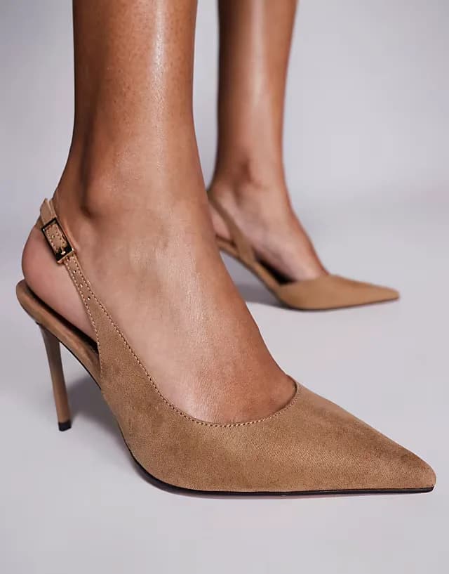 Polar d'orsay slingback high heeled shoes in sand suedette
