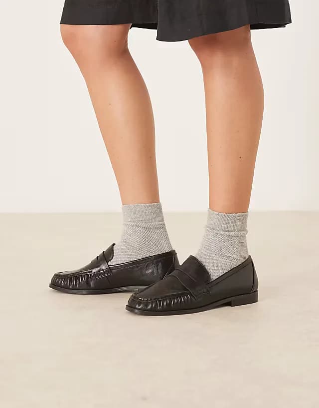 Wide Fit Minnie ruched detail loafer in black