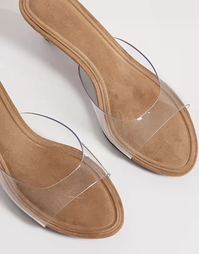 High-five kitten heel mules in clear