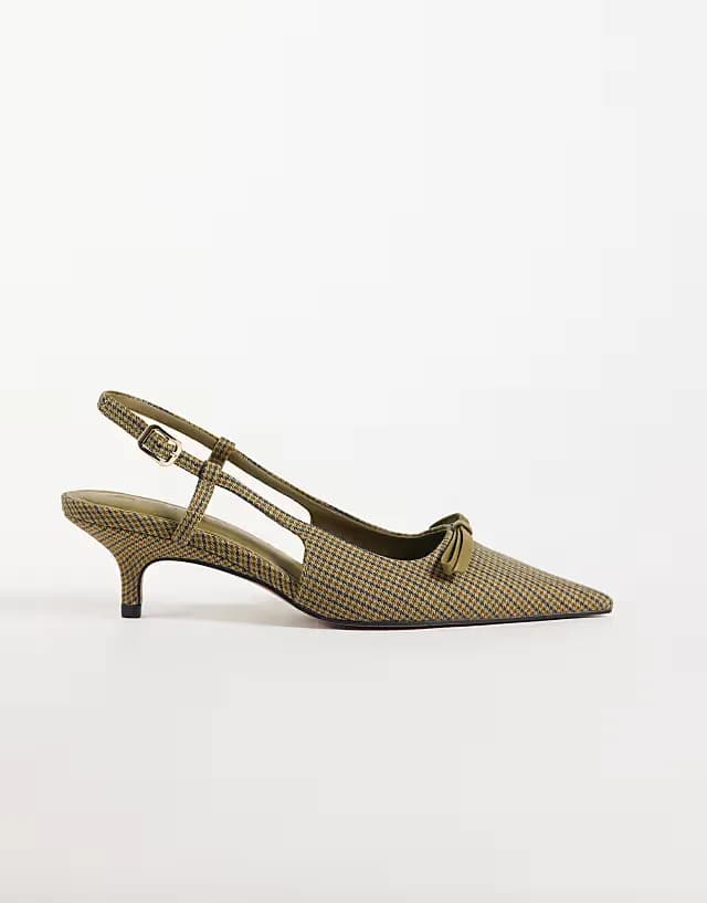 Skippy bow detail slingback kitten heel shoes in plaid