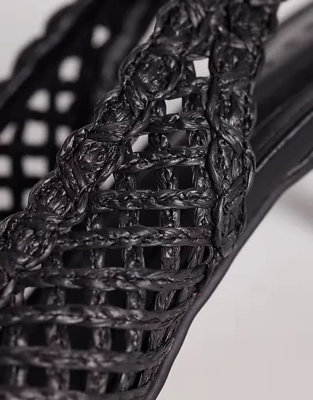 Star woven slingback mid heel shoes in black