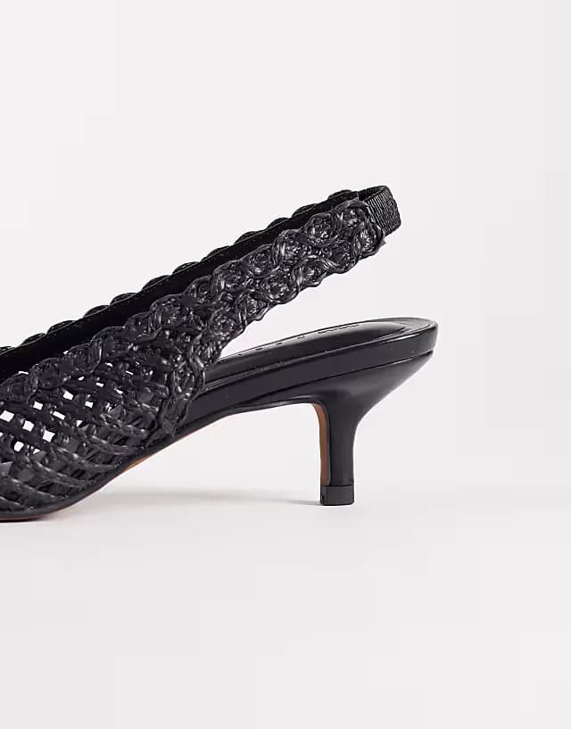 Star woven slingback mid heel shoes in black