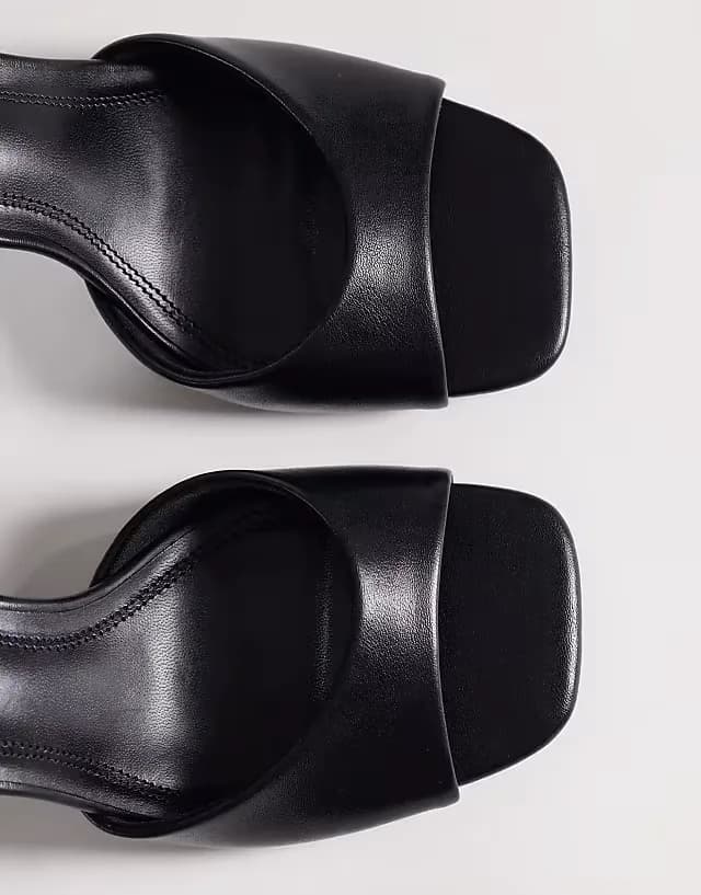 Wide Fit Honor barely there mid height block heel sandals in black PU