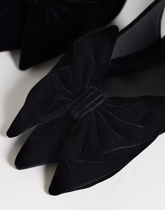 Shine slingback bow detail mid heel shoes in black velvet