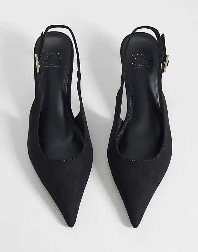 Skip slingback kitten heel shoes in black suedette