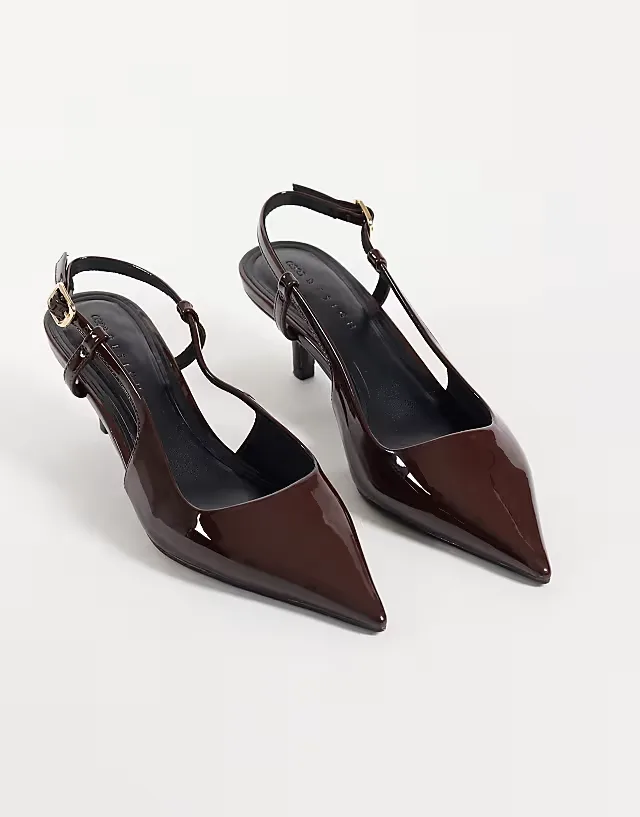 Skippy kitten heel shoes in chocolate patent