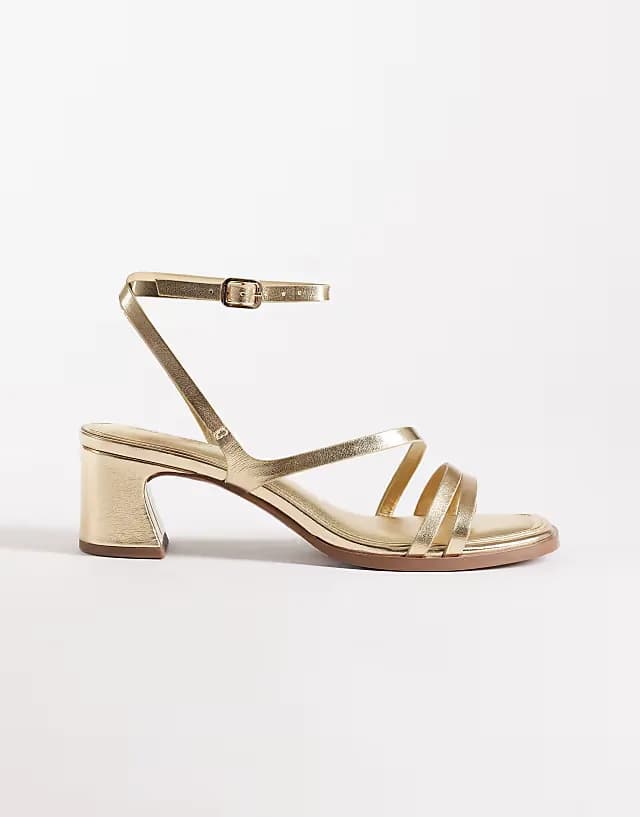 Honeybee mid block heeled sandals in gold