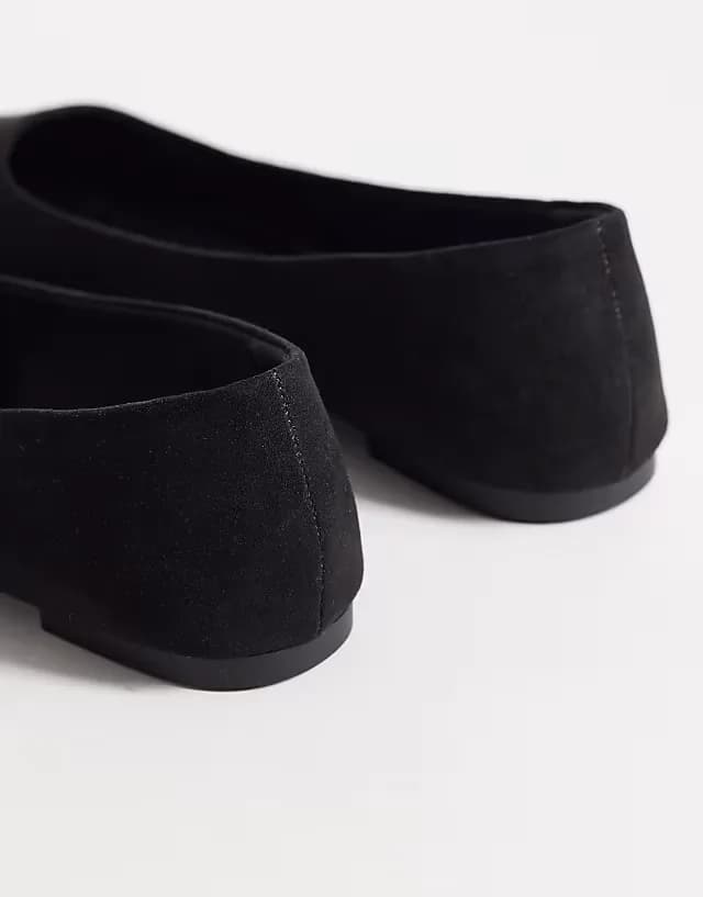 Wide Fit Luck pointed toe ballet flats in black suedette
