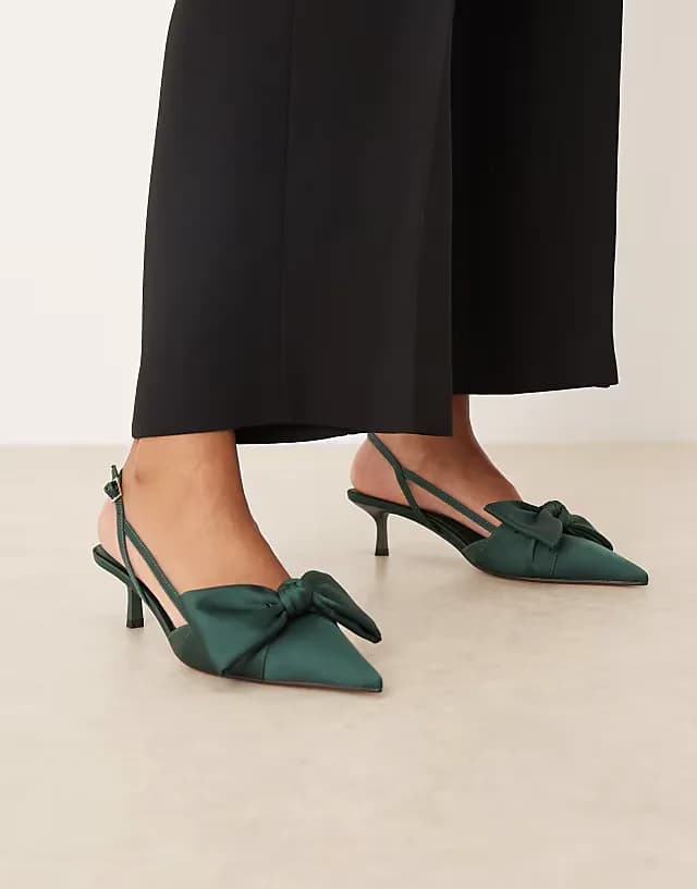 Sunshine kitten heel slingback shoes in forest green