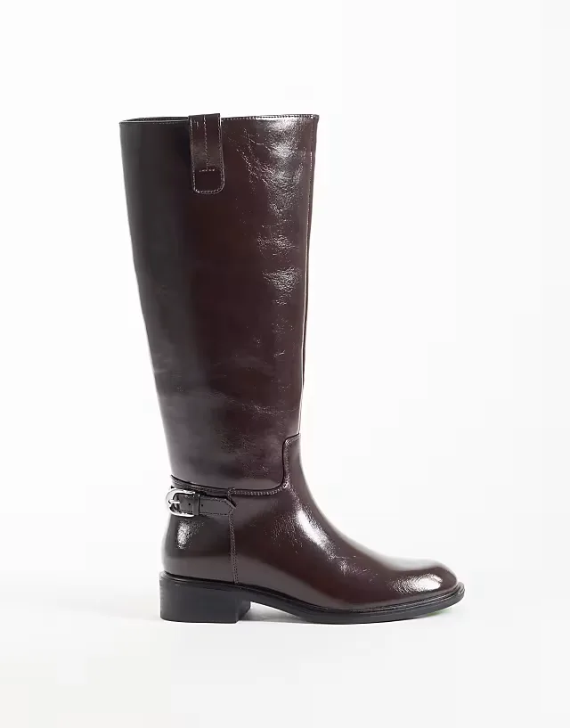 Cecile flat riding knee boots in burgundy